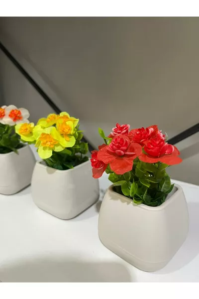 زهور صناعية صغيرة في أصيص، 3 قطع، ديكور طاولة زهور صناعية واقعية