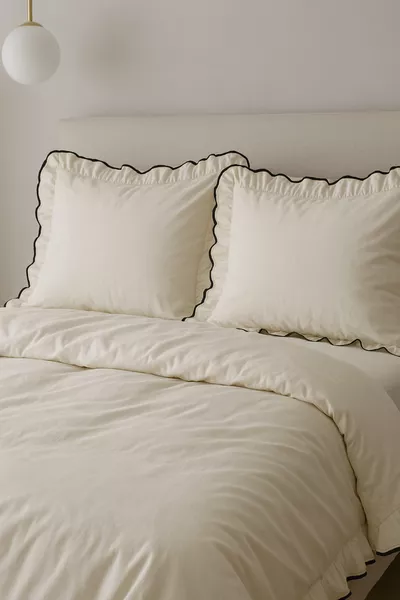 Tweepersoons Beddengoedset % Katoen Versierd met Overlock en Ruches