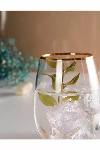 كأس ماء بستة قطع مع حافة ذهبية