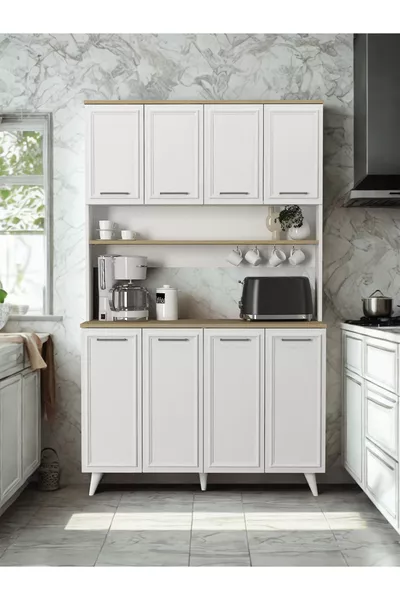 Placard de cuisine Potter à 4 portes Coin café Armoire polyvalente Blanche - Rota Cm