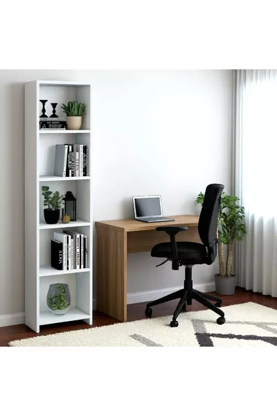 خزانة كتب ديكورية بيضاء بارتفاع 6 رفوف لمكتب، رف للأوراق، رف منزلي، رف للكتب