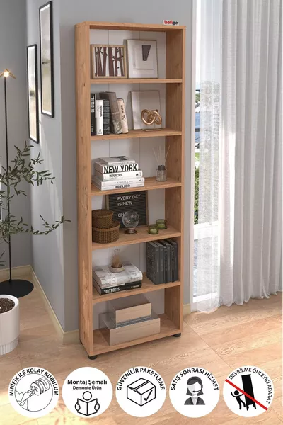 6-planken boekenkast Decoratieve boekenkast Moderne boekenkast Vuren