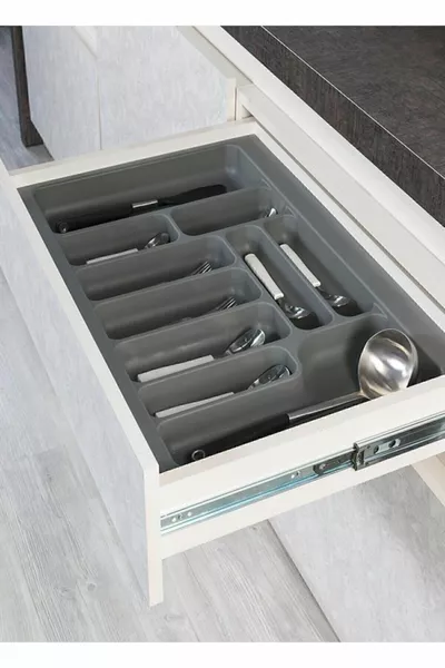 Вътрешен пластмасов разделител за лъжици за чекмедже, сив, реже се между см - см, модулен