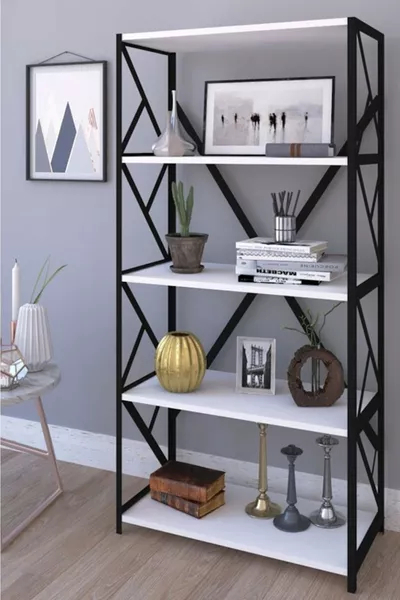 خزانة كتب معدنية من Sera، 5 رفوف متعددة الاستخدام، رف للملفات والكتب، للمكتب أو الصالون، بالأبيض، الحجم سم