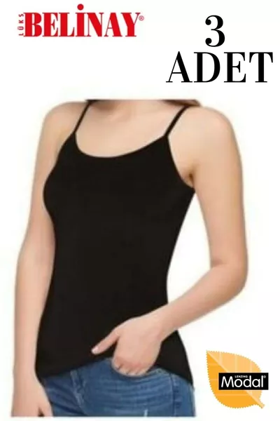 3 قطعة من القمصان الداخلية النسائية الناعمة بمودال بحمالات رفيعة  - XXL