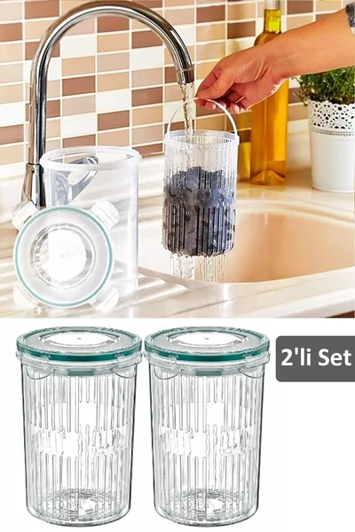 2-delige Set Olijvenhouder met Zeef - Opbergcontainer voor Zure Olijven 1,5 L KSERI