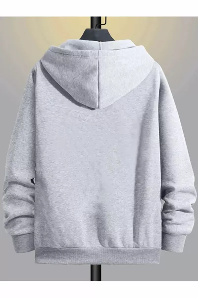 Veste polaire à capuche à capuche zippée d’hiver gris pour hommes