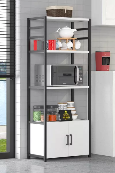 رف مطبخ زخرفي متعدد الاستخدامات ببابين و4 رفوف زاوية القهوة رف المطبخ