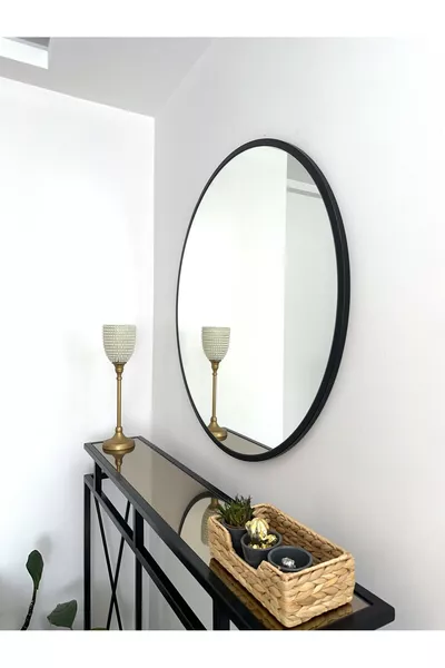 Runder Spiegel mit schwarzem Metallrahmen, cm