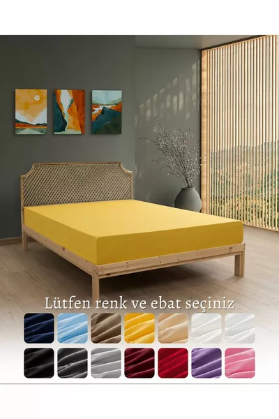 Еднолицев чаршаф с ластик за единично/двойно легло от тъкан % памук, жълт цвят (7 различни размера)