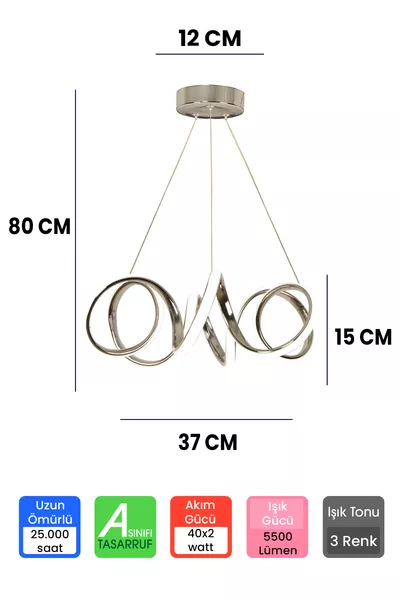ثريا LED بكروم بثلاث ألوان مع جهاز تحكم وتعتيم