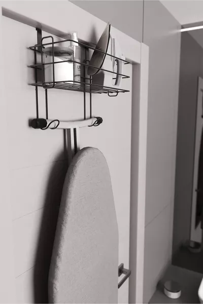 Over-the-Door Iron and Ironing Board Hanger Iron Organizer Shelf - Black