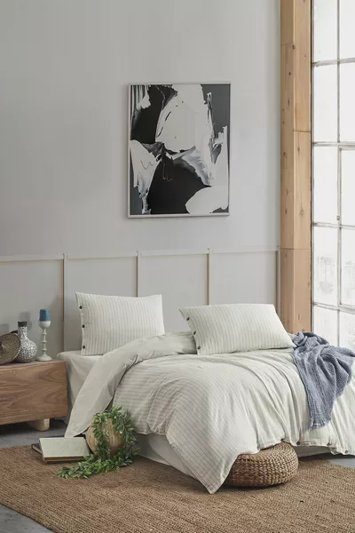 Easy Refine Blauwe Dubbele Wasbare Geverfde Draad Dekbedovertrek Set