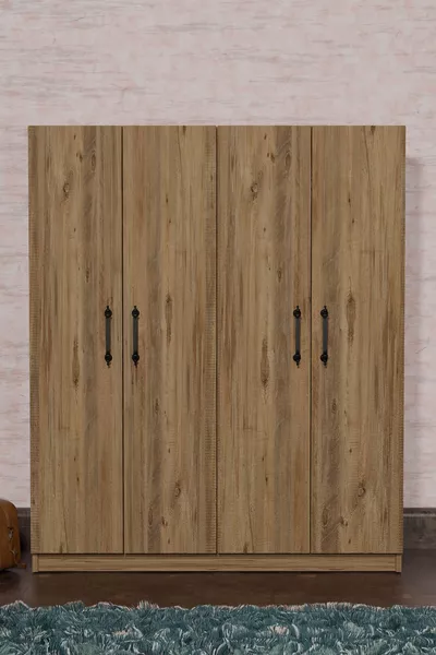 ARENA ATLANTIC PINE WARDROBE WITH 4 DOORS, 2 HANGERS, AND 6 SHELVES