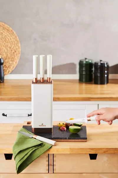 Skycut 6-Piece Knife Set with Stand, Cream