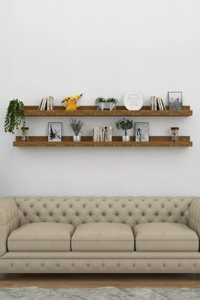 Lichte Walnoot 2-delige cm Dennenhouten Fotolijst Plank Muurplank Boekenplank Bloemenrek Zwevende Plank