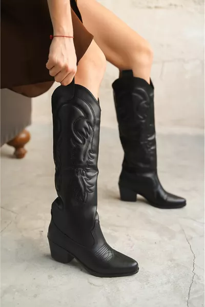 حذاء ريندون كاوبوي للسيدات - أسود سادة