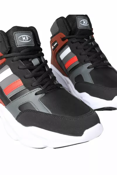 M.P.  Mr Scarpe da basket da uomo in pelle nero-bordeaux