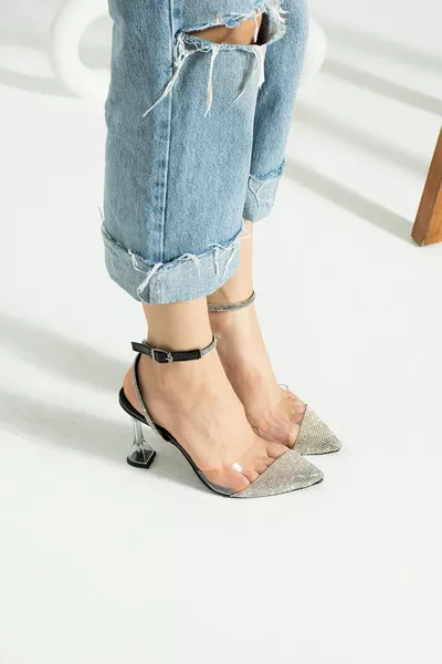 أسود شفاف الحجر المرأة مساء اللباس الكعب