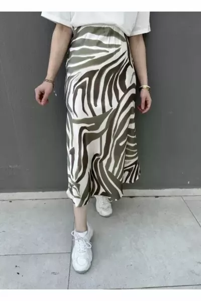 Patterned Midi Length Satin Skirt
