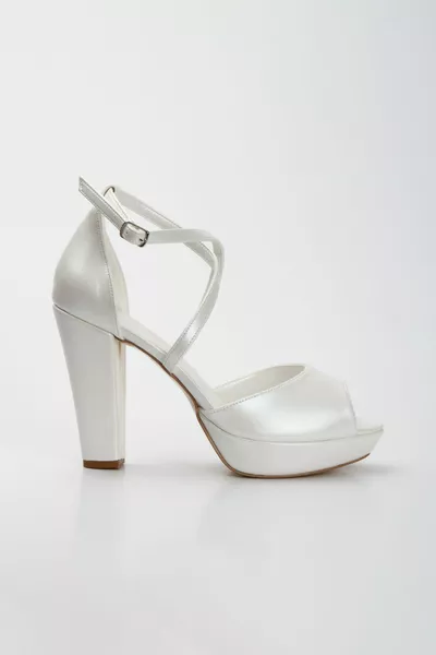 المرأة أنيقة نمط عرق اللؤلؤ فو الجلود خفيفة الوزن منصة مفتوحة اصبع القدم أحذية الزفاف