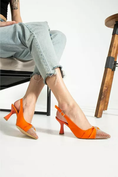 البرتقال الساتان الجبهة حجر المرأة الكعب