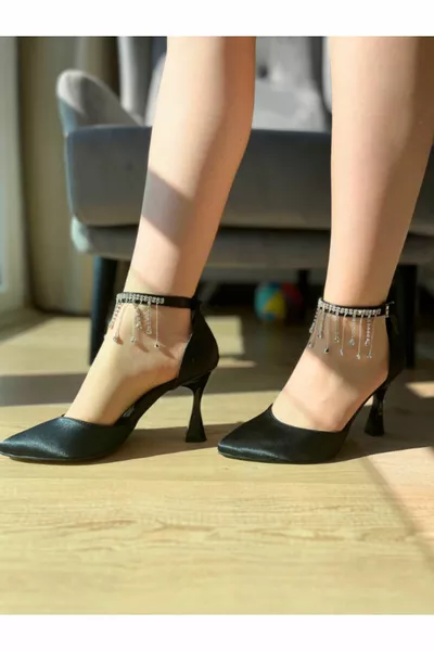 EDNA Schwarz Satin Knöchel Krawatte Dual Use Stone Heels