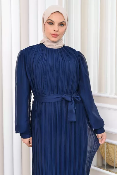 Вечерна рокля с хиджаб Janjan Chiffon Плисиран дизайн