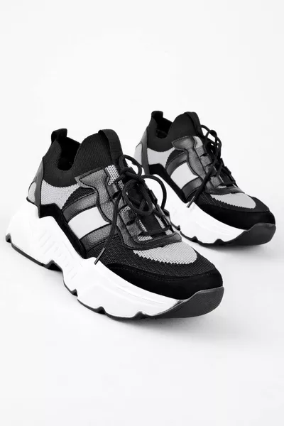 Amsterdam High Sole Ornamental Lace-Up Women's Sneakers-Black