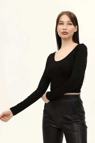 المرأة السوداء بركة الرقبة كم طويل بلوزة المحاصيل