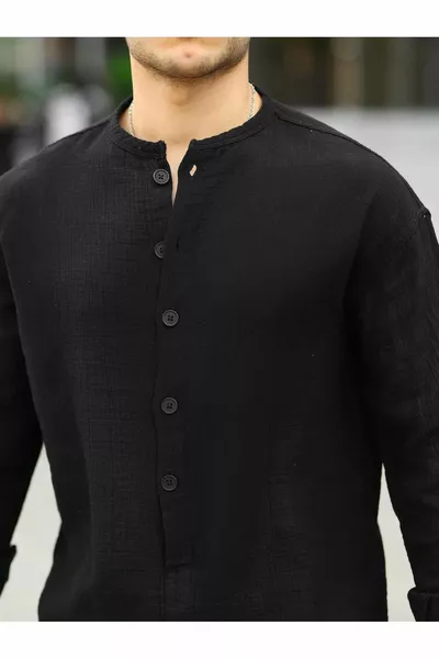 خفيفة الوزن وتنفس الرجال الشاش نصف بات المهيمنة طوق قميص كبير الحجم - أسود