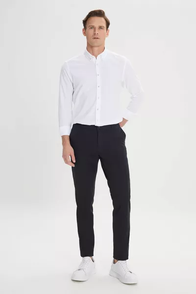 Herren Schwarze Canvas Slim Fit Slim Fit Chinohose mit Seitentasche