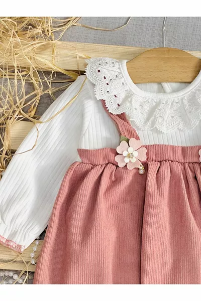 طفل فتاة الدانتيل طوق سروال قصير الملمس اللباس Salopet الموسمية، عيد ميلاد ومناسبة خاصة اللباس