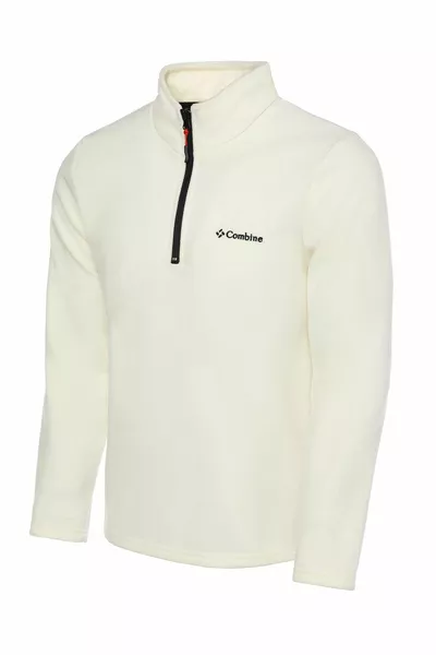 Men's Fleece Ecru Color Half Zipper Bato Collar Outdoor Fleece