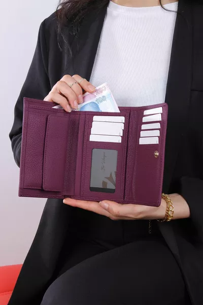  Portafoglio Donna in Vera Pelle Prugna