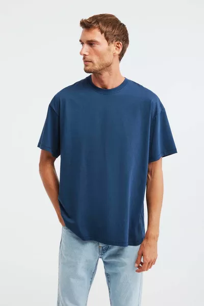 Jett Men's Oversize Fit % Cotton Thick Textured Navy Blue T-shirt