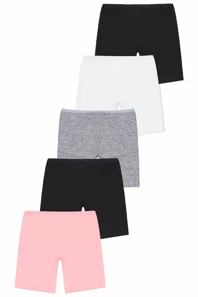 Girls' 5-Pack Colorful Cotton Lycra Long Boxer Tights