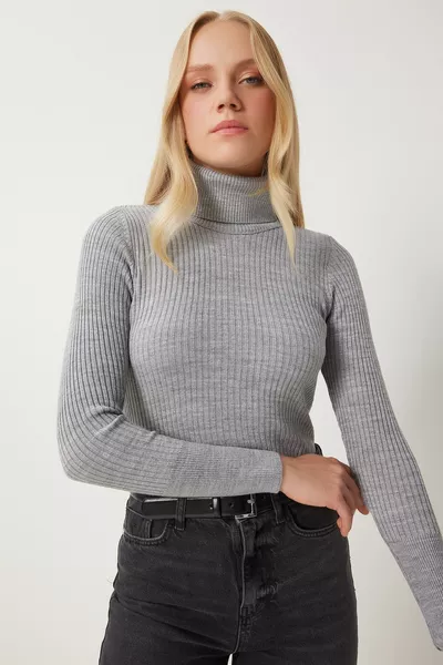 Maglione da donna in velluto a coste con velluto a coste grigio chiaro 