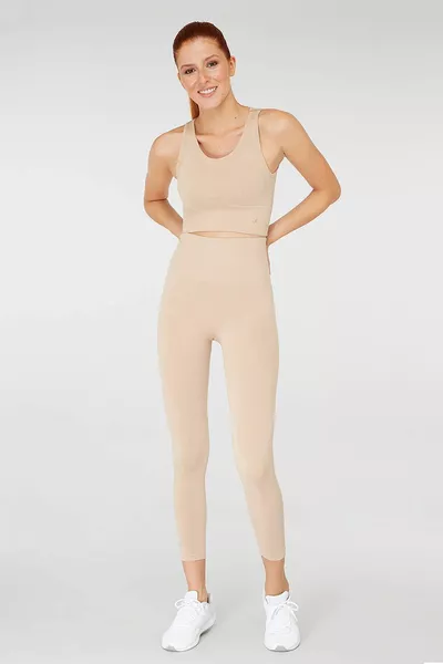 لوز حزام مزق الخصر العالي مفصلة، طماق ثبات البيج