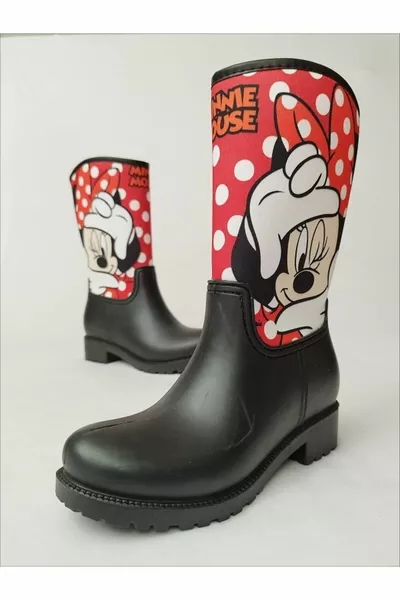ميني ماوس أحمر البولكا نقطة المطبوعة أفخم للفتيات أحذية المطر للماء