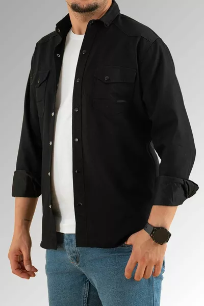 Zwart Slim Fit Tight Fit katoenen denim overhemd voor heren