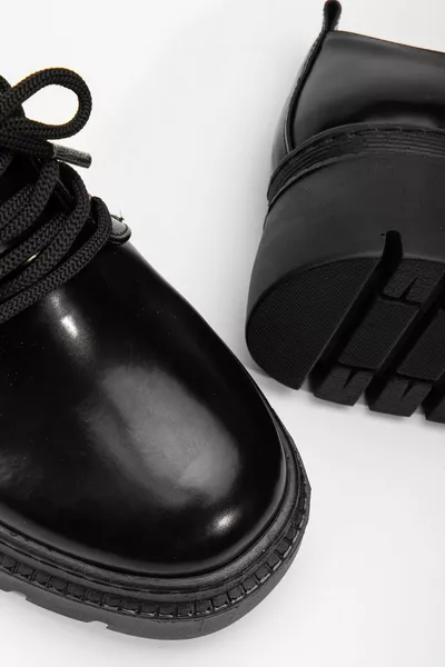 HANIMSOLLER COREA OXFORD SCARPE STRINGATE DA DONNA NERO OPACO VERNICE TACCO 4 CM