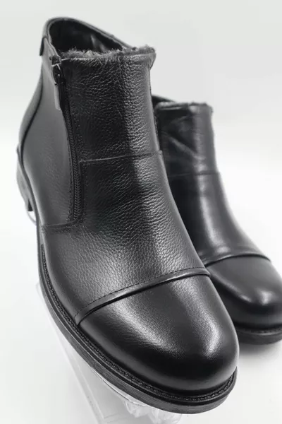 Herren Echtleder Pelz Schwarze Freizeitstiefel mit doppeltem Reißverschluss