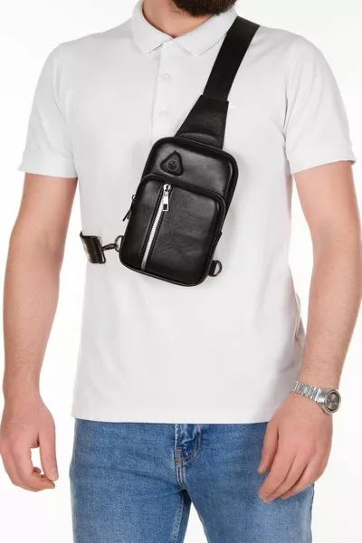 جلد طبيعي كروس حزام الصدر وحقيبة الكتف مع إخراج سماعة 