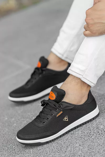 Hommes Noir et Blanc Casual Lace-Up Mesh Non Sweat Flexible Sneaker Sneakers Classiques