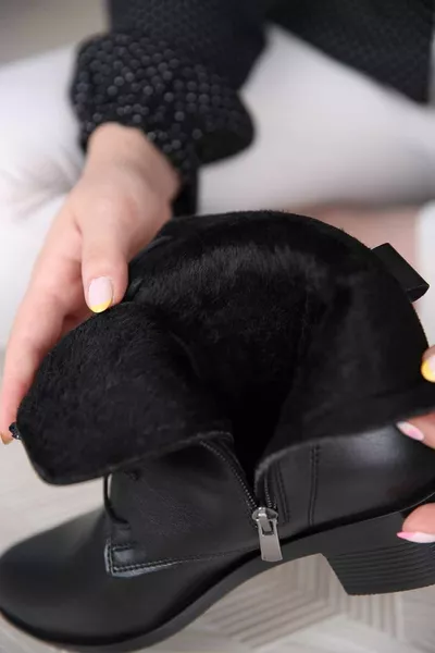 Damen Round Toe Stiefel Black Skin