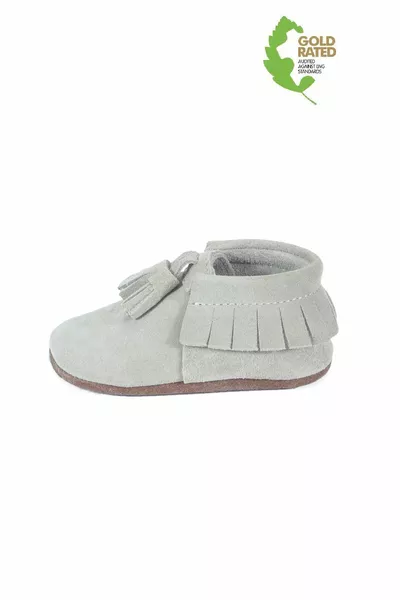 Натуральные кожаные кремовые замшевые помпоны с подробными детскими пинетками