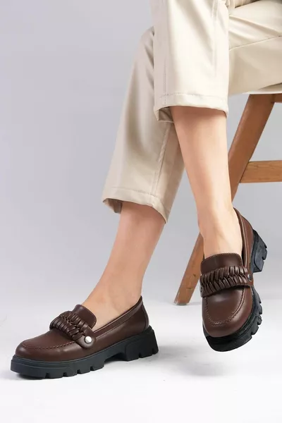 Judi Brown Thick Sole Women's Loafer Shoes