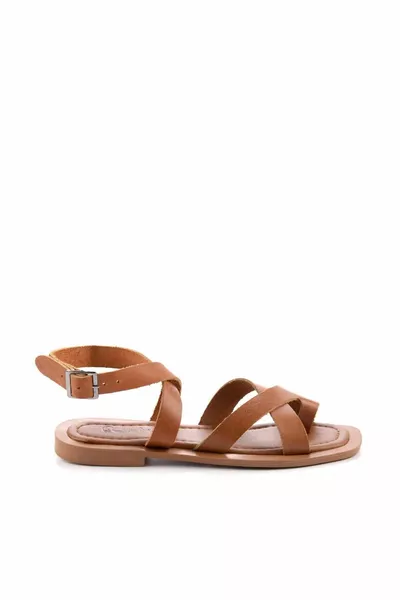 Sandales pour femmes en cuir véritable beige 