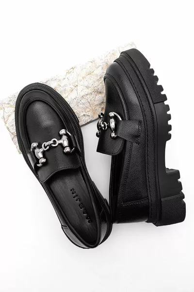 Women's Loafer Thick Sole Chain Casual Shoes Forela Black